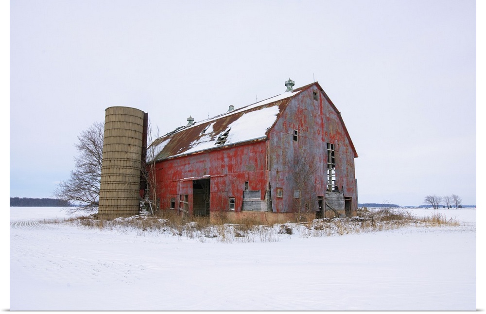 Abandoned Red Barn In The Countryside In Winter, Ontario