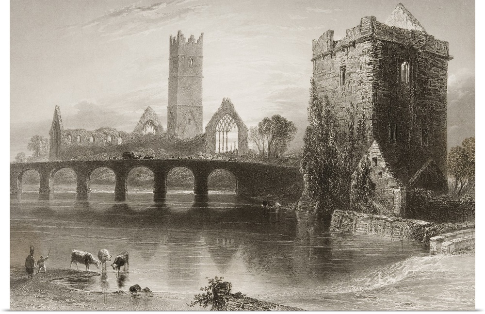 Abbey Of Clare, Galway, Ireland. Drawn By W. H. Bartlett, Engraved By J. Cousen. From "The Scenery And Antiquities Of Irel...