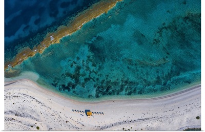 Aerial View Of A Secluded Spectacular Beach With Corals In Lefkada In Greece