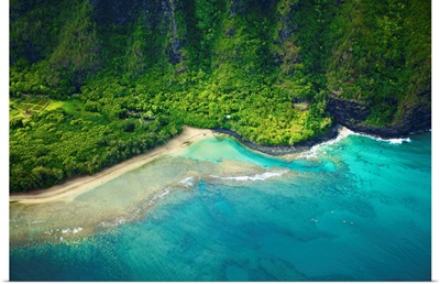 Aerial View Of The Coastline Of An Hawaiian Island, Na Pali Coast Of Kauai, Hawaii