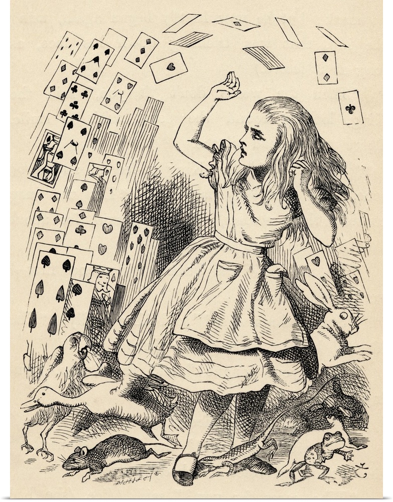 Alice And The Pack Of Cards. Illustration By John Tenniel From The Book "Alice's Adventures In Wonderland," By Lewis Carro...