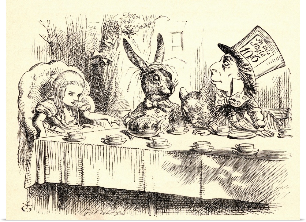 Alice At The Mad Hatter's Tea Party. Illustration By John Tenniel From The Book "Alice's Adventures In Wonderland," By Lew...