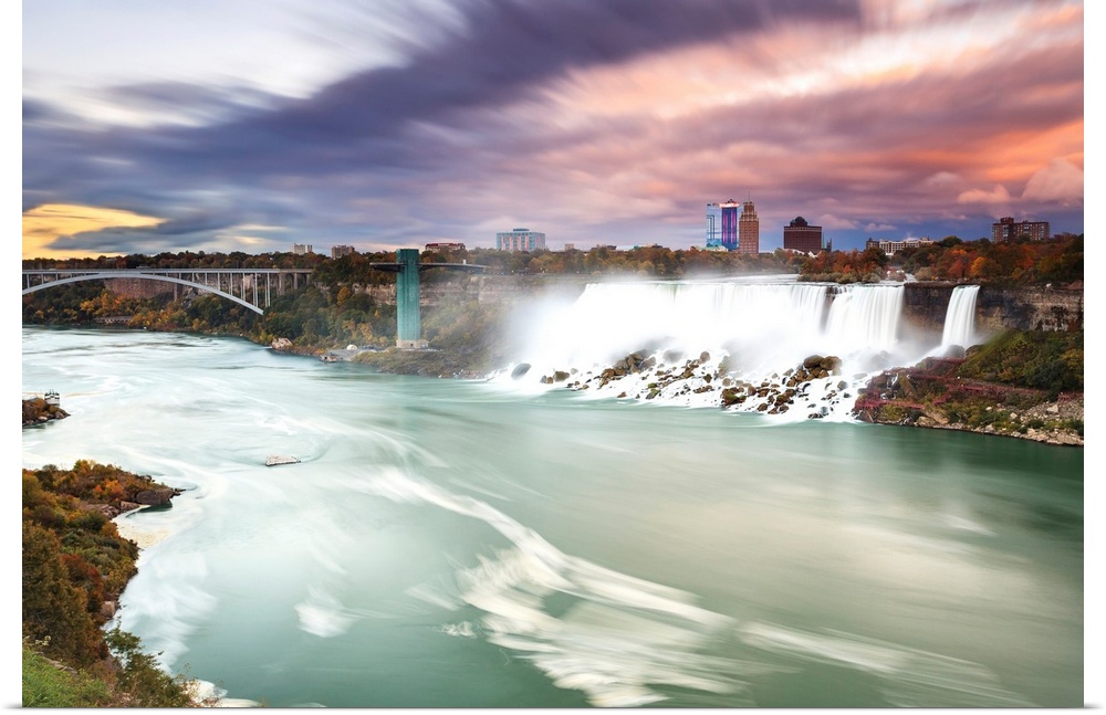 American falls and niagara river at dusk, Niagara falls New York