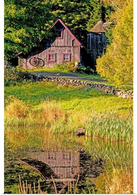 An Old Barn Reflected In Pond; Ville De Lac Brome, Quebec, Canada