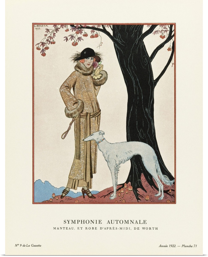 Symphonie Automnale. Autumn Symphony. Manteau et Robe d'apres-midi, de Worth.  Afternoon coat and dress by Worth. Art-deco...