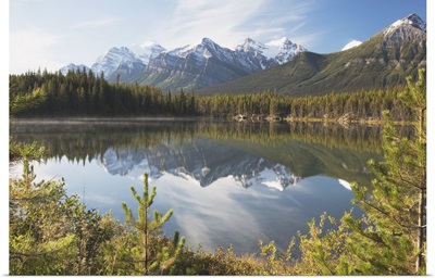 Banff National Park, Alberta, Canada, Mountains Reflected In A Lake In Late Summer