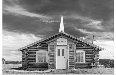 Black And White Image Of Ruby Bible Church In Interior Alaska, Ruby
