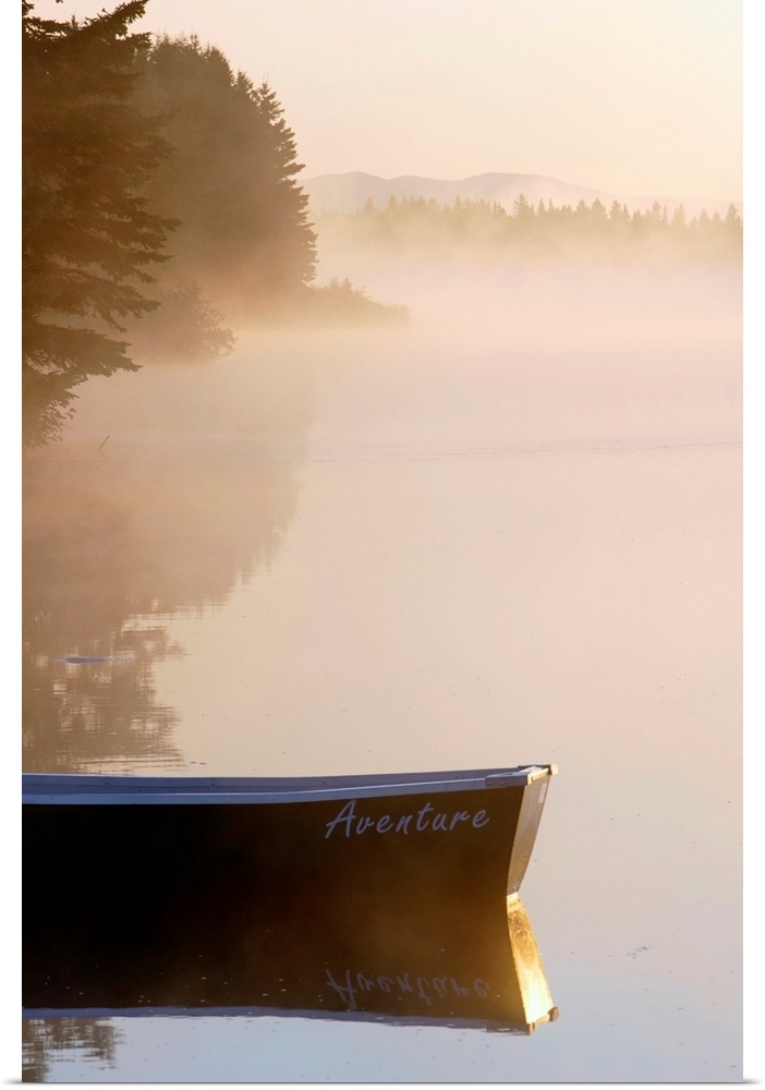 Boat And Mist on pond, Gaspesie, Quebec
