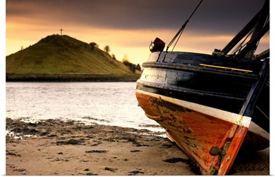 Boat On Beach At Low Tide; Alnmouth, Northumberland, England