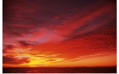 Bright Orange Sunset Over Ocean