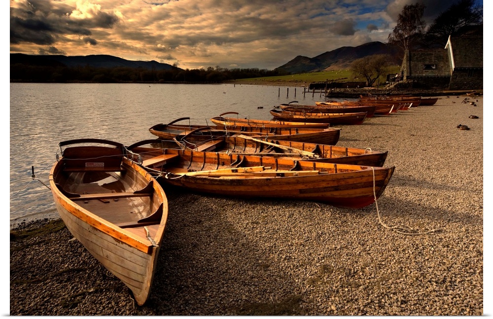Canoes On The Shore, Keswick, Cumbria, England