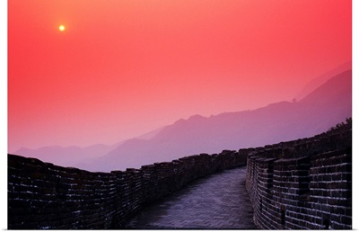 China, Mu Tian Yu, The Great Wall Of China, Bright Red Sky And Distant Moon