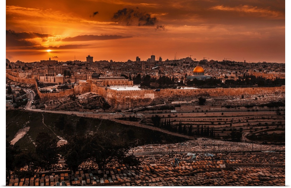 Cityscape of Jerusalem at sunset; Jerusalem, Israel.