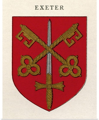 Coat Of Arms Of The Diocese Of Exeter, From Cathedrals, Published 1926