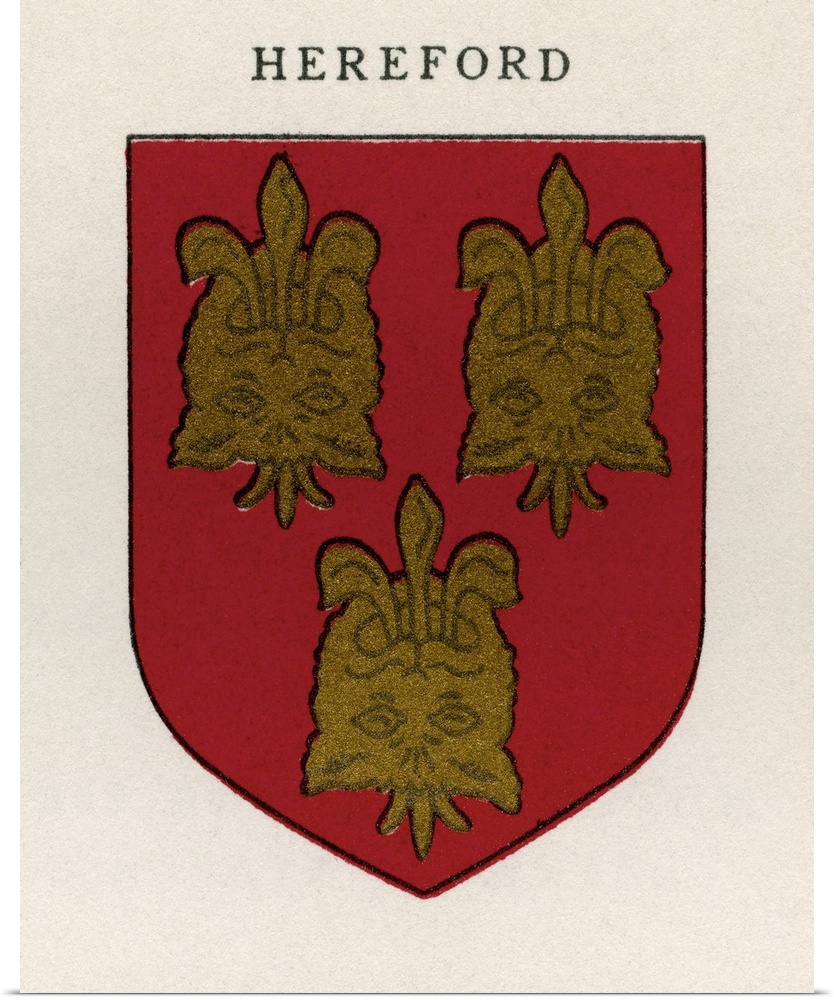 Coat of arms of the Diocese of Hereford.  From Cathedrals, published 1926.