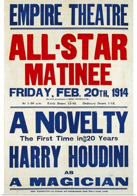 Colour Lithograph, Advertising Harry Houdini's First Novelty In 20 Years, Dated 1914