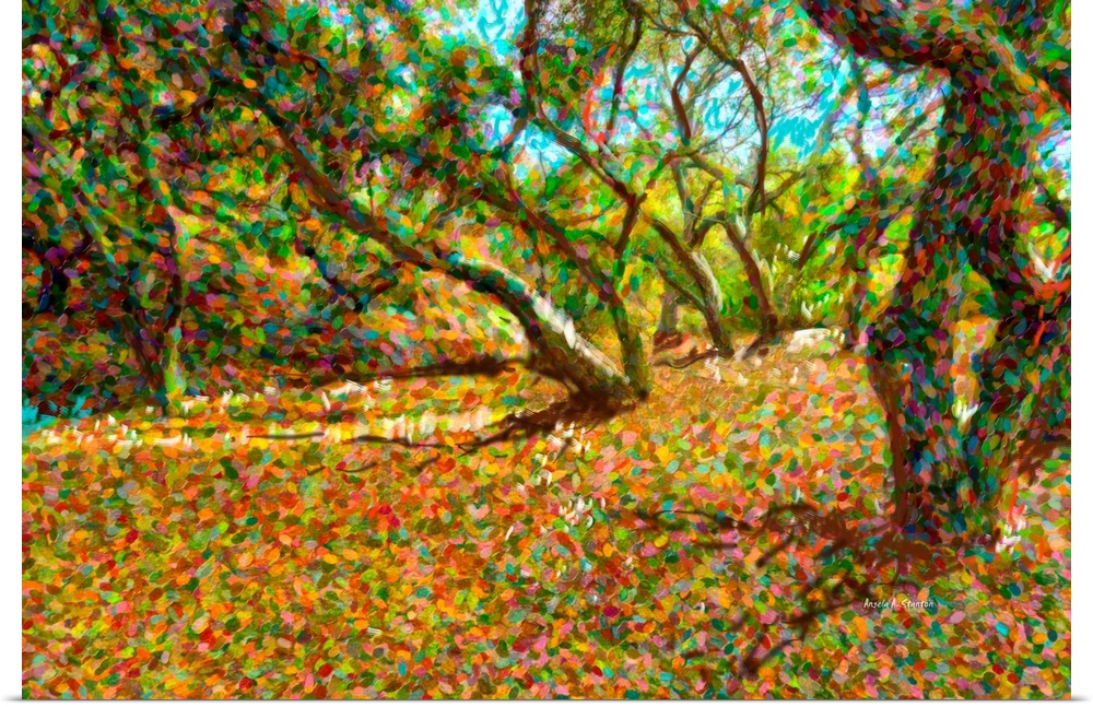 Computer Generated Image Of Autumn Coloured Leaves Fallen From Trees.