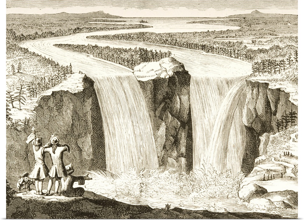 Copy Of Father Hennepin's 1677 Sketch Of Niagara Falls, Redrawn In 1870s. From "American Pictures Drawn With Pen And Penci...