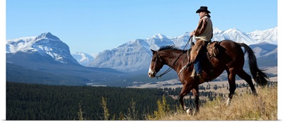 Cowboy near the Rocky mountains, Ya-Ha-Tinda Ranch, Alberta, Canada