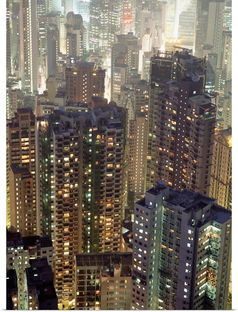 Crowded Residential And Office Tower Blocks As Seen From The Peak At Dusk; Hong Kong
