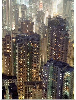 Crowded Residential And Office Tower Blocks As Seen From The Peak At Dusk; Hong Kong