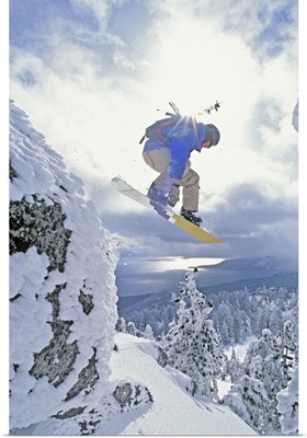 Diamond Peak, Lake Tahoe, Nevada, USA, Man Snowboarding In Mid-Air