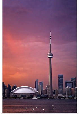 Downtown Toronto Across Lake Ontario At Sunset