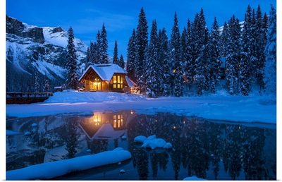 Emerald Lake Lodge Backed By President Range At Night In The Canadian Rockies