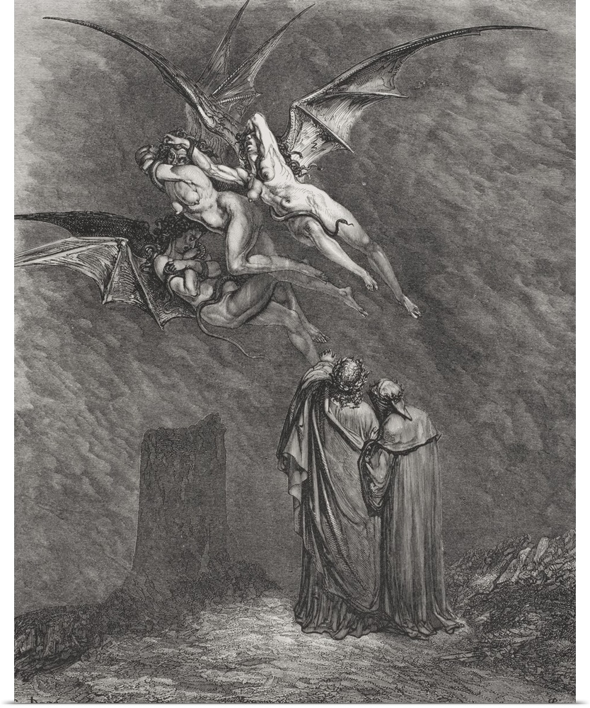 Engraving For Inferno By Dante Alighieri, Canto IX, Line 46, By Gustave Dore, 1832-1883, French Artist And Illustrator.