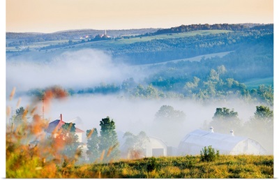 Farm Structures Through Fog, Chesterville, Quebec, Canada