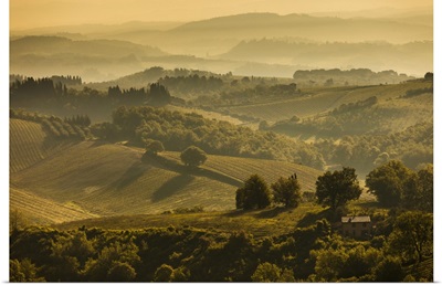Farmland And Rolling Hills, San Gimignano, Siena Province, Tuscany, Italy