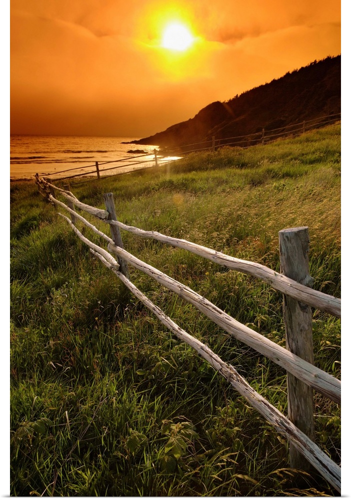 Fence And Sunset, Avalon Peninsula, Newfoundland, Canada