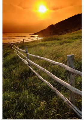 Fence And Sunset, Avalon Peninsula, Newfoundland, Canada