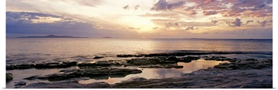 Fiji, Sunrise Over Ocean And Rocky Coastline