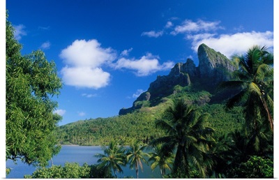 French Polynesia, Bora Bora, Coastal Mountains With Water