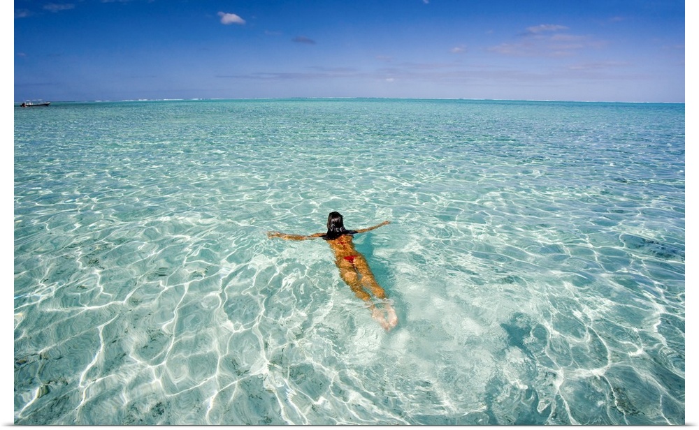 French Polynesia, Tahiti, Bora Bora, Woman Enjoy A Day In The Ocean