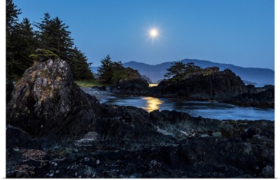 Full Moon Rises Over Nootka Island, Nuchatlitz Provincial Park, British Columbia, Canada