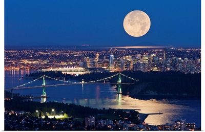 Full Moonrise Over Vancouver, British Columbia, Canada
