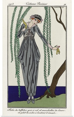 Gray Taffeta Dress With Lawn Collar And Cuffs, Journal Des Dames Et Des Modes