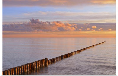 Groyne At Sunrise, Baltic Sea, Mecklenburg-Western Pomerania, Germany
