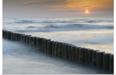Groyne At Sunrise, Baltic Sea, Mecklenburg-Western Pomerania, Germany, Europe