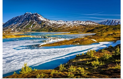 Half Frozen Lost Lake In The Morning, Chugach Mountains, Kenai Peninsula, Seward, Alaska