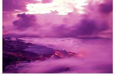 Hawaii, Big Island, Kilauea Lava Flow, Purple Smoke