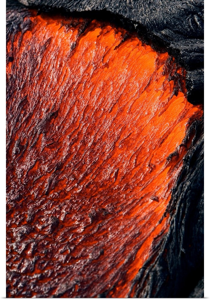 Hawaii, Big Island, Kilauea Volcano, Molten Pahoehoe Lava Flowing Downward