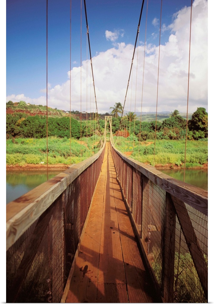 Hawaii, Kauai, Hanapepe, Wooden Footbridge Across A River