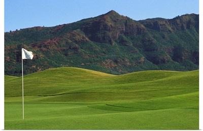 Hawaii, Kauai, Kauai Marriott Golf Course Rolling Hills With Mountains