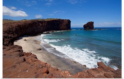 Hawaii, Lanai, Pu'u Pehe, Sweetheart Rock, View Of Rocky Coastline And Beach