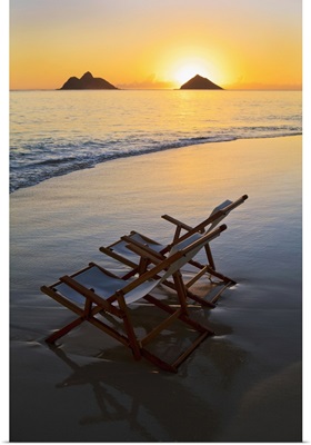 Hawaii, Lanikai, Empty Beach Chair At Sunset