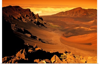 Hawaii, Maui, Golden Sunlight Over Haleakala Crater