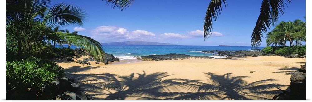 Hawaii, Maui, Makena; Small Secluded Beach Palm Shadows On Sand